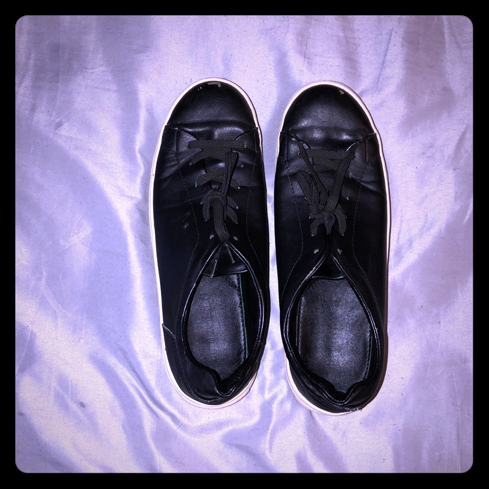 black leather sneakers
